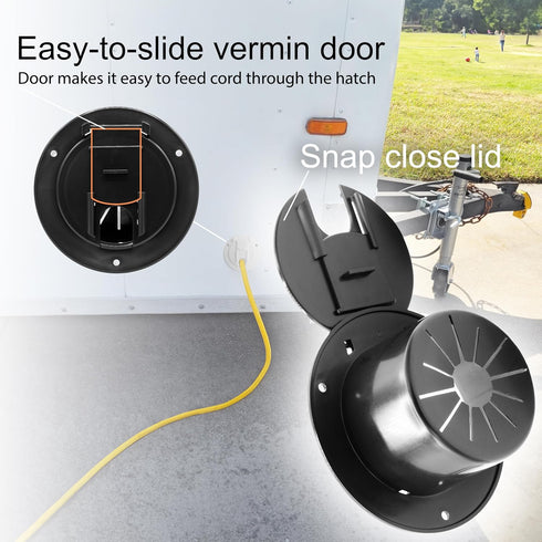 RV 5-inch Round Electric Cable Hatch for 30 and 50 Amp Cords (Black)...