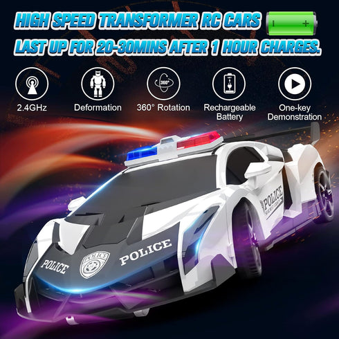 BLUEJAY Transform Rc Cars for Boys 4-7 8-12, 2.4Ghz 1:18 Scale Remote Control Car Transforming Robot, One-Button Deformation 360° Rotation and Dri...