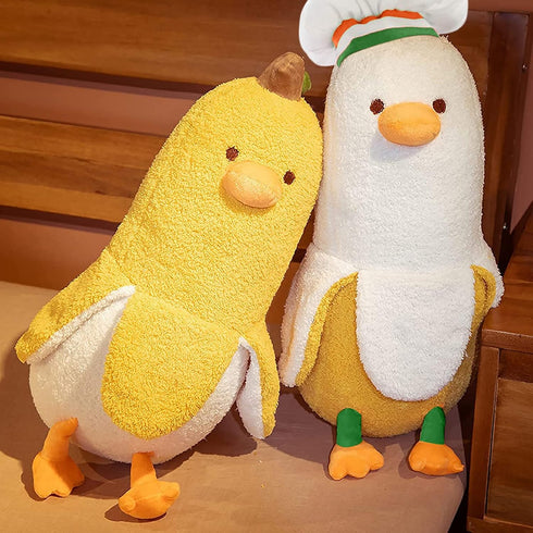 PEACH CAT Cute Banana Duck Stuffed Animal Long Banana Chef Duck Plush Pillow for Girls and Boys White 12"...