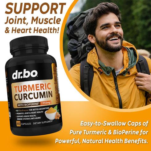 Turmeric Curcumin with BioPerine Supplement Capsules - Natural Joint Support Supplements with 1950mg Curcuma Longa Pure Organic Tumeric and Curcum...