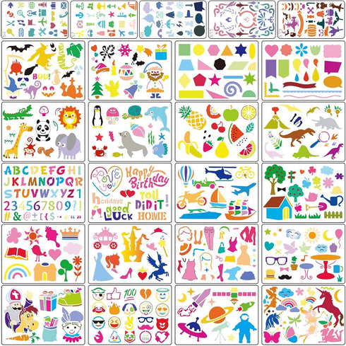 Stencil Drawing Kit for Kids, 25 Pcs Plastic Drawing Stencils with 400+ Shapes, Great Birthday Gift for Boy Girl...