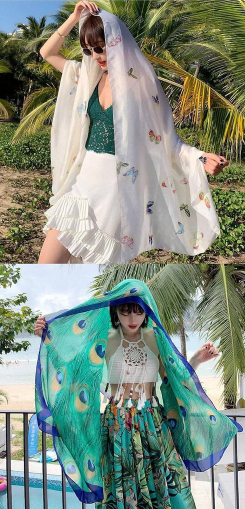70x35inch Women Silk Feeling Head Hair Satin Scarf Wrapping Long Summer Fashion Lightweight Shawl Travel Beach Airplane (BB pink butterfly)...