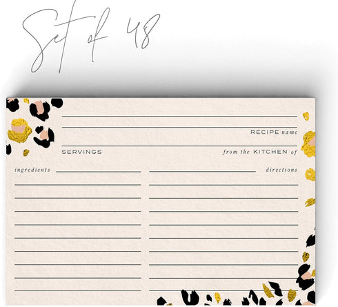 50 Gold Foil Cheetah Print Recipe Cards from Dashleigh, 4x6 inches, Double-Sided...