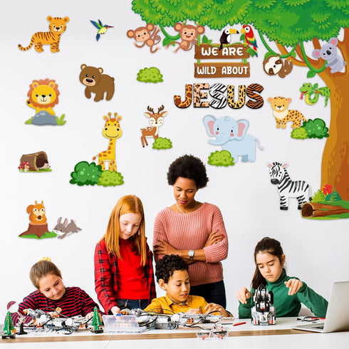 Zonon 41 Pcs Jungle Animals Bulletin Board Decorations Back to School Classroom Wild Animal Cutouts Safari Jungle Animal Cutouts We are Wild About...