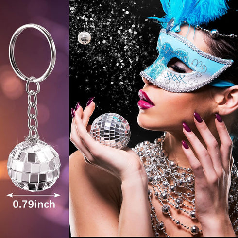 Henoyso 48 Pcs Mirror Disco Ball Keychain Mini 70s Disco Keychain Bulk Small Silver Disco Ball Decoration for 1970s Party Favors Decorations Mardi...