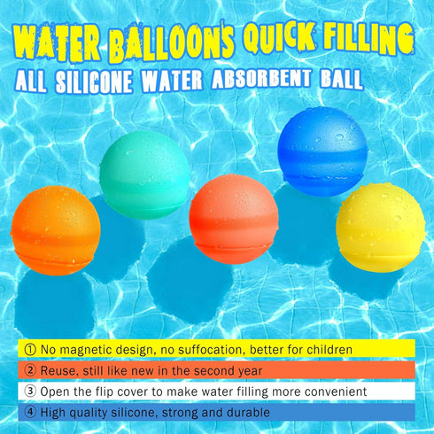 Reusable Water Balloons, 12PCS Water Balloons Quick Fill For Kids, Pool Toys Silicone Self Sealing Water Balls For Boys&Girls Outdoor Activities S...