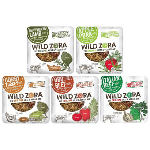 Wild Zora Meat & Veggie Bars, Variety 5-Pack, Natural Pork, Beef, Lamb, & Turkey Jerky Snacks, Healthy Paleo Snacks, AIP Friendly Options, Gluten ...