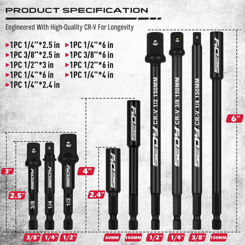 9-Piece Impact Socket Adapter Set, 1/4" 3/8" 1/2" Driver Socket Adapter, Power Drill Bit Extension, Magnetic Screwdriver Bit Holder, Socket Wrench...
