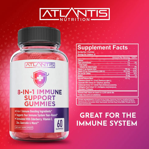 8-In-1 Immune Support Gummies With Elderberry - Powerful Immune Support Supplement Blend Of Elderberry, Quercetin, Zinc & Vitamin C Gummies Are Gr...