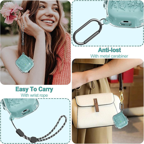 for AirPods Case 1st/2nd Generation Case Cover with Lock, Flower Engraved Case for AirPods 2nd/1st, Full-Body Protective Cover for AirPod Case Cov...