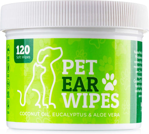 120ct Pet Ear Wipes for Dogs w/Itch Relief | Natural Coconut Oil, Eucalyptus & Aloe | Irritation Relief, Easy Otic Wax Cleaner Solution Pets...