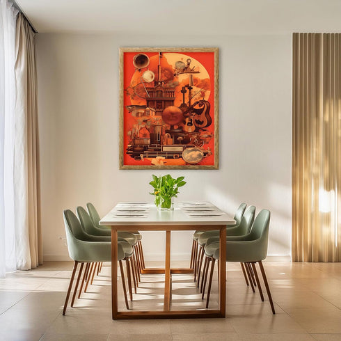 Posterizer 1 pcs-old timey instruments and buildings collage-Abstract & Modern Art-Floral & Botanical Art-Gift for Art Lovers-Decor for Home & Off...