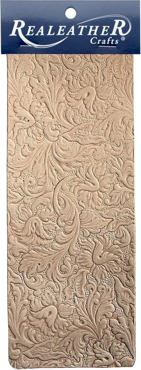 Realeather Veg Tan Pre-Embossed 5-6oz. Leather Trim Piece for Crafting, 9" x 3", Natural...