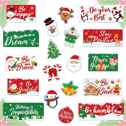 Whaline 37Pcs Christmas Bulletin Board Decorations Motivational Xmas Cut-outs Cute Santa Snowman Cutouts Classroom Decor Xmas Rule Posters for Win...