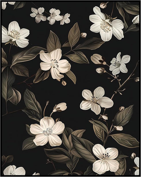 Posterizer 1 pcs-dainty wild white flowers with black background-Floral & Botanical Art-Abstract & Modern Art-Decor for Home & Office- UNFRAMED Wa...