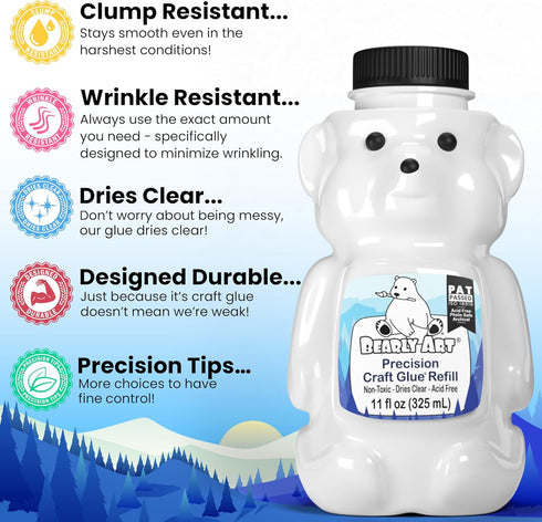 Bearly Art Precision Craft Glue 11fl oz Refill - Archival Acid Free - Dries Clear - Wrinkle Resistant - Flexible and Crack Resistant - Strong Hold...