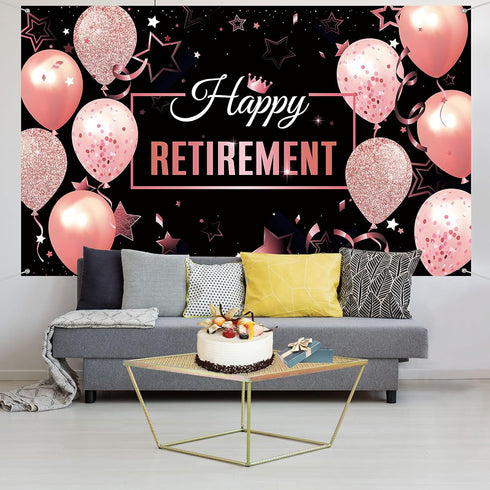 Blulu Retirement Party Decorations, Extra Large Fabric Retire Sign Banner Photo Booth Backdrop Background with Rope for Retirement Party Favor(72....