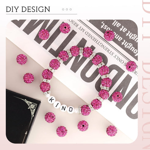 150 pcs 10mm Rhinestone Beads for Crafting, Fuchsia Shiny Round Shamballa Disco Beads Bulk, Fancy Sparkle Crystal Clay Bead for Necklace Bracelet ...