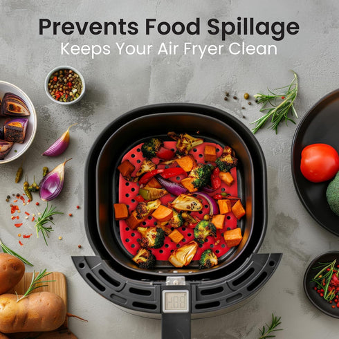 Reusable Air Fryer Liners 3 Pack for 3-5QT or Bigger - 7.5" Square Silicone Airfryer Liner - Easy to Clean Air Fryer Accessories As Seen on the To...