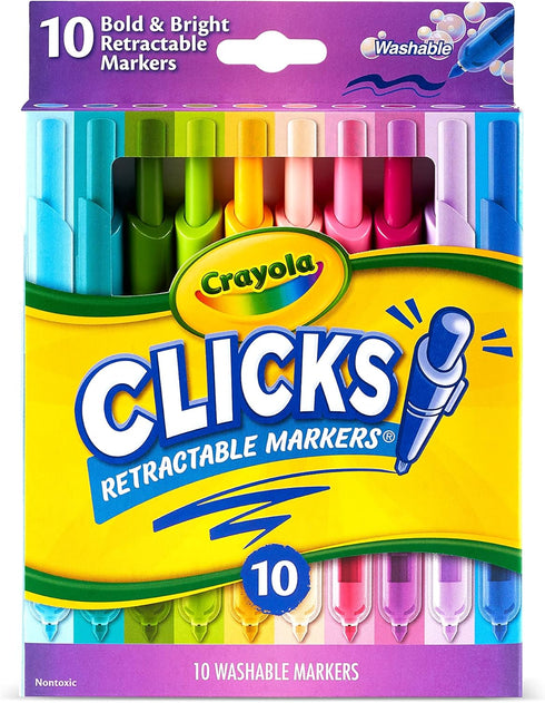 Crayola Clicks Retractable Markers (10ct), Washable Markers for Kids, Click Markers, School Supplies for Kids, Gifts, Ages 5+...