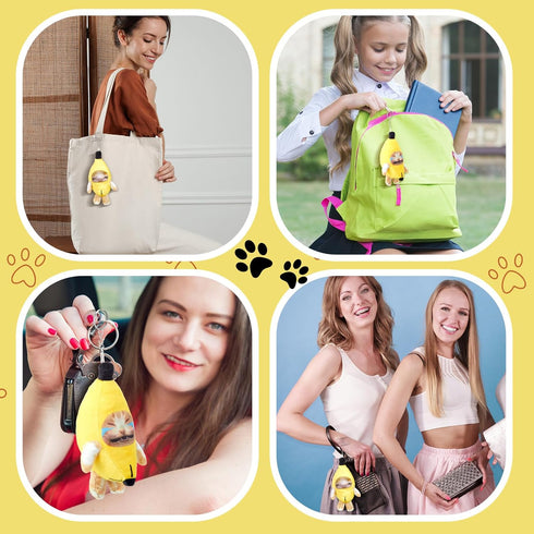 Shappy 2 Pieces Sound Making Banana Cat Keychain 6.5 x 3.9 x 3 Inch Happy Funny Crying Banana Cat Plush Keychain Soft Cat Stuffed Animal Christmas...