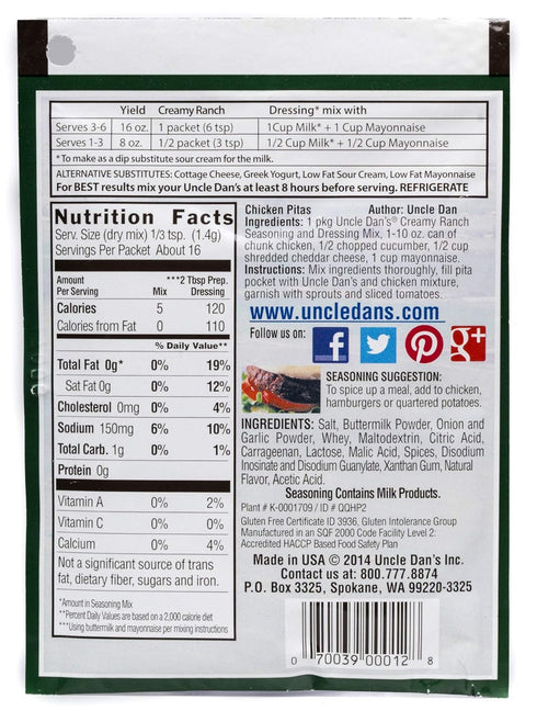 Uncle Dan’s, Creamy Ranch | Singles Packet – 0.75oz (Pack of 1)...