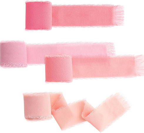 Boao 4 Rolls Handmade Fringe Chiffon Silk Ribbon 1.5" x 7yd Pink Assorted Ribbon Frayed Ribbons for Wedding Invitations Bridal Bouquets Gifts Wrap...