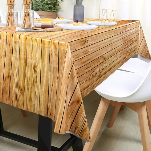 PHOGARY 3PCS Wood Grain Tablecover Wood Print Tablecloth, Rectangular Table Covers for Rustic Wedding Baby Shower Dcoration, Disposable Plastic Re...