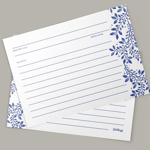 Blue Floral and Silver Foil Lux Recipe Cards, 4x6 inches...