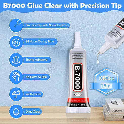 B7000 Glue Clear for Rhinestones 4pcs (0.5 fl oz,15mL) B-7000 Jewelry Bead Gem Glue with Precision Tip for Clothe Fabric Shoes DIY Crafts Jewelry ...