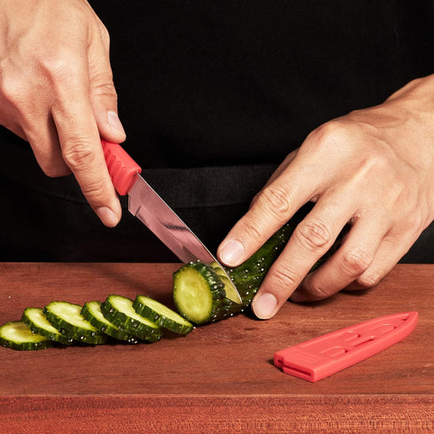 4 Pieces Kitchen Knife Set Stainless Steel Blade, Paring knife for Fruit and Vegetable with Matching Covers Colorful Combo Lovely Pink Color Gift ...