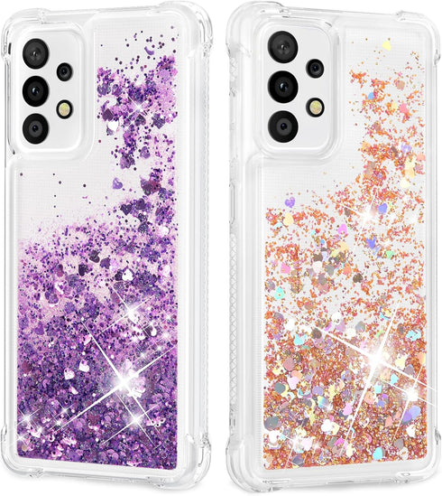 ANSHOW [2 Pack Samsung Galaxy A33 5G Case for Women Girls Liquid Glitter Cases, Cute Sparkly Clear Shiny Bling Slim Thin Protective Phone Case for...