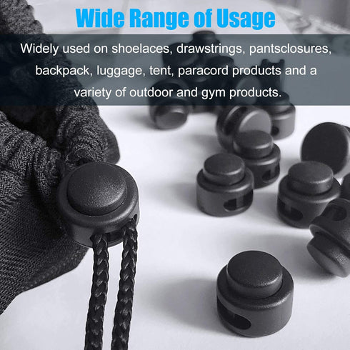 Plastic Cord Locks Double Hole Spring Toggle Stopper for Shoelaces, Drawstrings, Paracord, Bags, Clothing, Black...