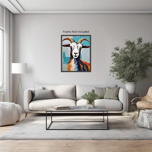 Posterizer 1 pcs- blue oil painting style background and a cute goat-Art for Animal Lovers-Abstract & Modern Art- Decor for Home & Office- unframe...