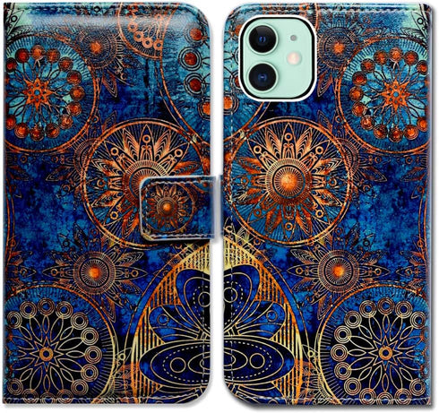 Case for iPhone 11,iPhone 11 Flip Case, Gorgeous Colours Circle Mandala Leather Flip Phone Case Wallet Cover with Card Slot Holder Kickstand for i...