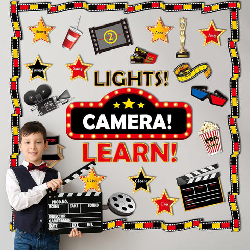 Movie Night Bulletin Board Classroom Decoration Set Motivational Movie Theme Hollywood Bulletin Boarders Movie Star Cutouts for Classroom Chalkboa...