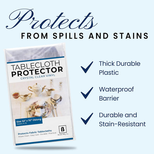 BRODER MFG. INC. Tablecloth Protector Crystal Clear Vinyl (52"x70" Oblong) | Thick, Durable Clear Table/Tablecloth Protector | Perfect for Parties...