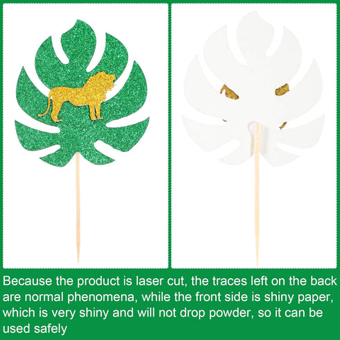 36 Pieces Animal Cupcake Toppers Jungle Style Cake Toppers Gold Glitter Palm Leaves Cake Decorations for Jungle Safari Animals Party Baby Showers ...
