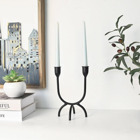 Hand Forged Iron 2Arm Candelabra Black Candle Holder Taper Candle Sconces for Table Centerpiece, Wedding Reception, Festive Christmas Mantel Decor...