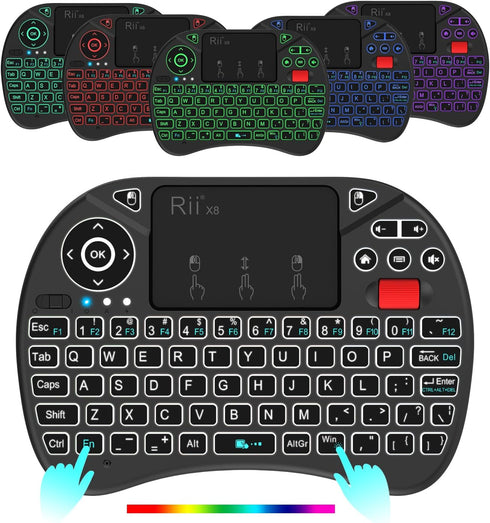 Rii X8 Mini Keyboard,2.4GHz Portable Wireless Keyboard with Touchpad Mouse,RGB Backlit,Rechargeable Battery for Android TV Box/Mac/PC/Nvidia Shiel...