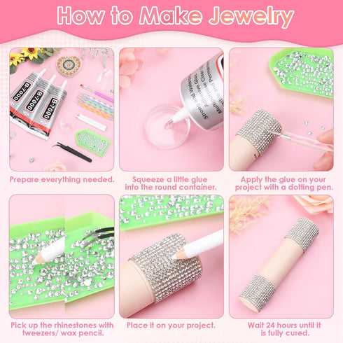 B-7000 Glue with Rhinestone Gems Kit for Crafts DIY Bead Stone Jewelry Include 3 x 110ML Clear B-7000 Glue Flatback Crystal Rhinestones Dot-Brush ...