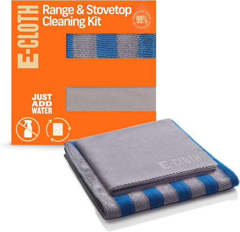 E-Cloth Range & Stovetop Cleaning Kit, Reusable Premium Microfiber Cleaning Cloth, Ideal Oven & Glass Stove Top Cleaner, 100 Wash Guarantee, Blue ...