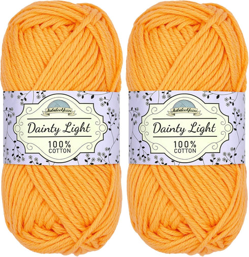 JubileeYarn Dainty Light Yarn - 100g/Skein Worsted Weight Cotton - 509 Bright Orange - 2 Skeins...