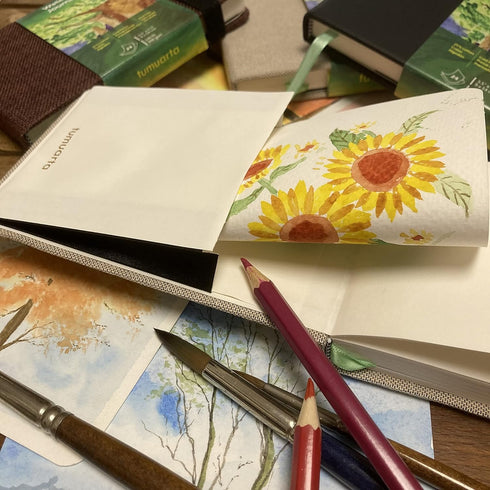 tumuarta Watercolor Journal, 3.5x5.5”, 140 LB, 300 GSM, Cotton Paper, Cold Press, 24 Sheets, 48 Pages, Watercolor Sketchbooks for Use As Travel No...