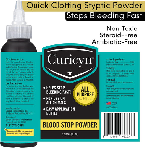 Blood Stop Powder (3 oz) - Quick Stop Bleeding for Dogs, Cats, Pigs, Horses and Pets – Styptic Powder for Dogs Nails and Minor to Severe External ...