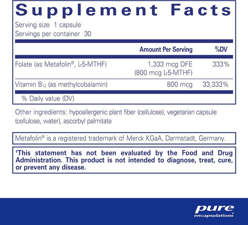 Pure Encapsulations B12 Folate - Energy Supplement to Support Nerves, Energy Metabolism & Cognitive Support* - with Vitamin B Folate as Metafolin ...