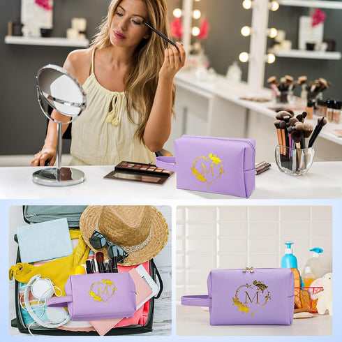 Cosmetic Bag Travel Makeup Pouch - Personalized Cute Initial Waterproof Makeup Bag Case Large Toiletry Makeup Pouch Gifts for Women Birthday Frien...