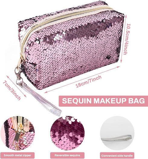 Magic Sequin Travel Cosmetic Bags Reversible Glitter Makeup Organizer Bag Purse for Women(Pink)...
