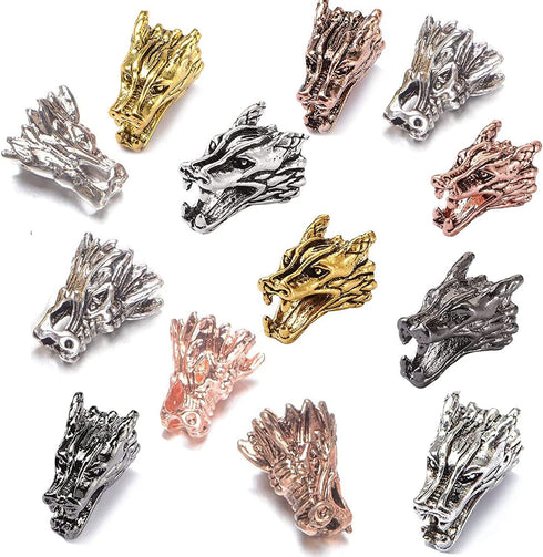 AD Beads Solid Metal 10 Pieces 12x15mm Dragon Head Spacer Assorted Mixed Color Beads...