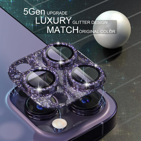 Choiche for iPhone 14 Pro/iPhone 14 Pro Max Camera Lens Protector, Bling Camera Cover with 9H Tempered Glass Lens Screen Protector Metal Ring Deco...